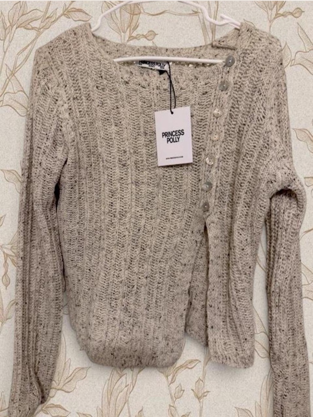 Princess Polly Neutral Cream Button-Detail Ribbed Cardigan